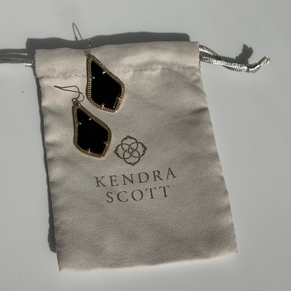 Kendra Scott Gold and Black Asymmetrical Drop Earrings - Picture 2 of 5